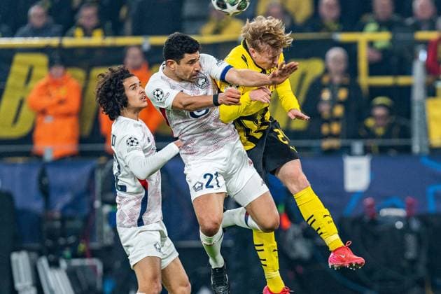 04 03 2025, Borussia Dortmund vs OSC Lille, UEFA Champions League, round of 16, first leg Daniel Svensson Borussia Dortmund, 24 Benjamin Andre OSC Lille, 21 Copyright: xBahhoxKarax