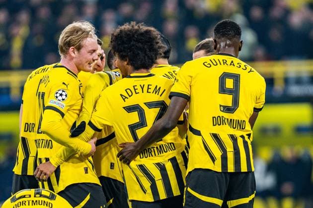 04 03 2025, Borussia Dortmund v OSC Lille, UEFA Champions League, round of 16, first leg Goal for 1-0 by Karim Adeyemi Borussia Dortmund, 27 Julian Brandt Borussia Dortmund, 10 Serhou Guirassy Borussia Dortmund, 9 Copyright: xBahhoxKarax