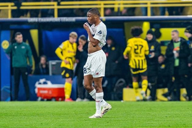 04 03 2025, Borussia Dortmund v OSC Lille, UEFA Champions League, round of 16, first leg Goal for 1-0 by Karim Adeyemi Borussia Dortmund, 27 Bafode Diakite OSC Lille, 18 Copyright: xBahhoxKarax