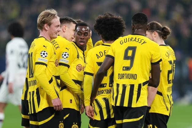 04 03 2025, UEFA Champions League, Round of 16, Borussia Dortmund Lille OSC, BVB players celebrate the 1-0 goal by Karim Adeyemi Borussia Dortmund , Dortmund Signal Iduna Park NRW Germany xRHR PHOTO DEx Copyright: DennisxEwert RHR-FOTOx RHR-FOTO DE