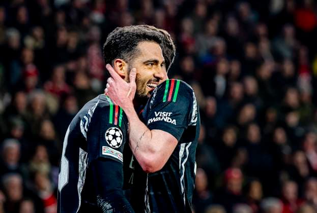 Arsenal midfielder Mikel Merino celebrating the goal during the match PSV Arsenal at the Philips stadium for the UEFA Champions League Round of 16 1st leg season 2024 2025 in EINDHOVEN, Netherlands on 4 march 2025, photo by Marcel van Dorst EYE4images DeFodi Images