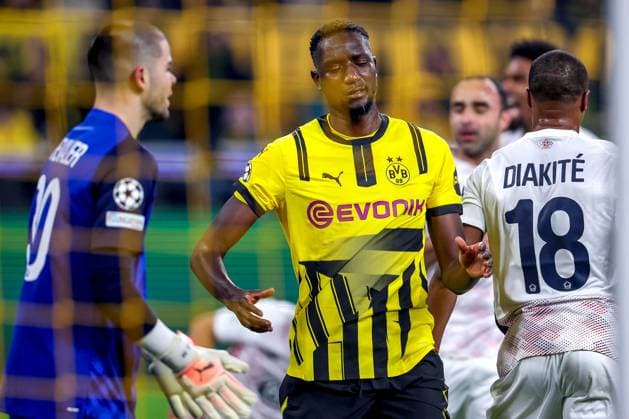 04 03 2025, Football, UEFA Champions League, Borussia Dortmund OSC Lille, Signal Iduna Park, Round of 16, Season 2024 2025 Serhou Guirassy BVB 9 Disappointment Disappointed North Rhine-Westphalia Germany