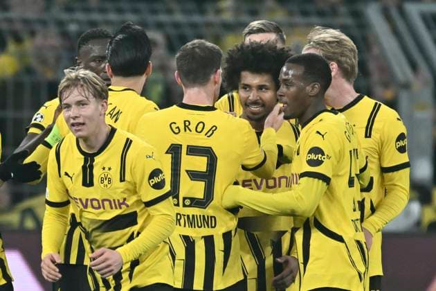 Karim Adeyemi Dortmund 27 celebrates after scoring the 1 0 goal with the team 04 03 2025 Soccer, Champions League, Borussia Dortmund vs Lille OSC, Signal Iduna Park, Dortmund, Copyright: xpepphotox xHorstxMauelshagenx pep00321, pep_20250304_hm_6965