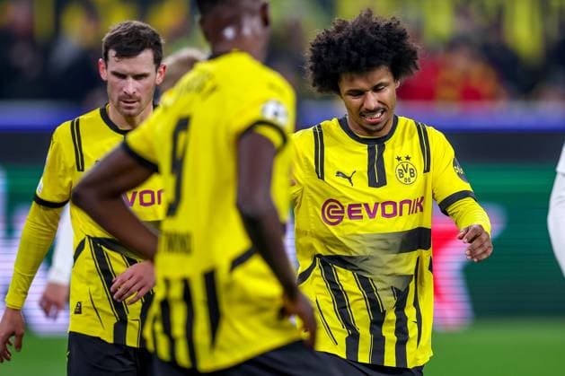 04 03 2025, Football, UEFA Champions League, Borussia Dortmund OSC Lille, Signal Iduna Park, Round of 16, 2024 2025 season Karim Adeyemi BVB 27 annoyed disappointment disappointed North Rhine-Westphalia Germany