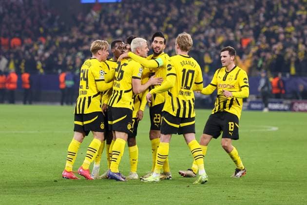 04 03 2025, UEFA Champions League, Round of 16, Borussia Dortmund Lille OSC, BVB players celebrate the 1-0 goal by Karim Adeyemi Borussia Dortmund , Dortmund Signal Iduna Park NRW Germany xRHR PHOTO DEx Copyright: DennisxEwert RHR-FOTOx RHR-FOTO DE