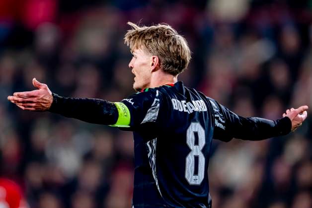 Arsenal midfielder Martin Odegaard during the match PSV Arsenal at the Philips stadium for the UEFA Champions League Round of 16 1st leg season 2024 2025 in EINDHOVEN, Netherlands on 4 march 2025, photo by Marcel van Dorst EYE4images DeFodi Images