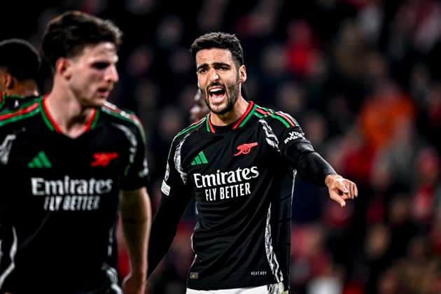 Arsenal midfielder Mikel Merino, during the match PSV Arsenal at the Philips stadium for the UEFA Champions League Round of 16 1st leg season 2024 2025 in EINDHOVEN, Netherlands on 4 march 2025, photo by Stefan Koops EYE4images DeFodi Images