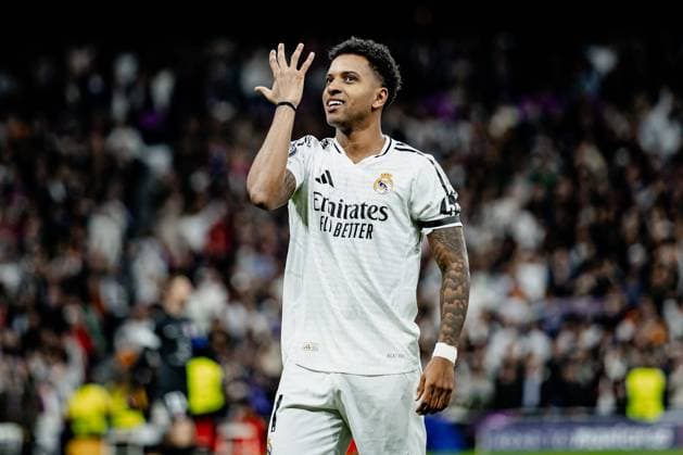 Real Madrid CF vs Atletico de Madrid - UEFA Champions League - 04 03 2025 Rodrygo of Real Madrid celebrates his goal during the UEFA Champions League match between Real Madrid CF and Atletico de Madrid at Estadio Santiago Bernabeu on March 04, 2025 in Madrid, Spain. Madrid Spain Copyright: xPGSxPhotoxAgencyx
