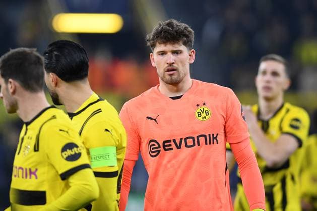 Goalkeeper Gregor Kobel Borussia Dortmund looks on during the UEFA Champions League 2024 25 Round of 16 First Leg match between Borussia Dortmund and LOSC Lille at Signal Iduna Park on March 4, 2025 in Dortmund, Germany Photo by Ralf Treese DeFodi Images