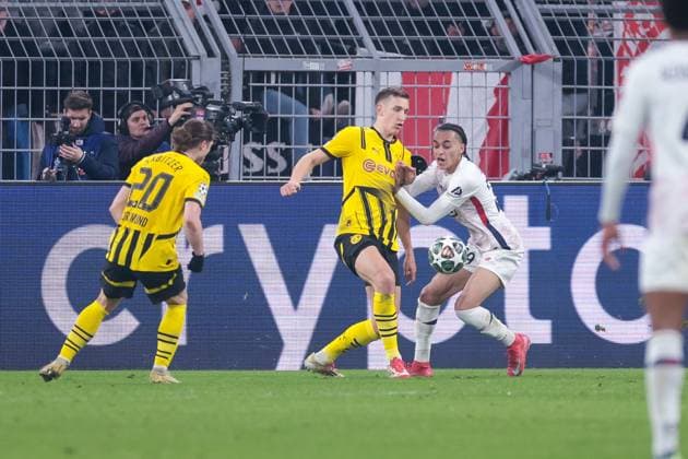 04 03 2025, UEFA Champions League, round of 16, Borussia Dortmund Lille OSC, f l Nico Schlotterbeck Borussia Dortmund , Ethan Mbappe LOSC Lille , Dortmund Signal Iduna Park NRW Germany xRHR PHOTO DEx Copyright: DennisxEwert RHR-FOTOx RHR-FOTO DE