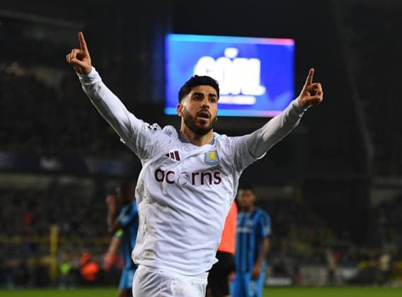Club Brugge v Aston Viilla, UEFA Champions League,, Jan Breydel Stadium, Brugge, BEL - 04 Mar 2025 Marco Asensio of Aston Villa celebrates scoring his teams third goal making the score 1-3 Brugge Jan Breydel Stadium Belgium BEL, UK NEWSPAPERS OUT Copyright: xMarkxEnfieldx