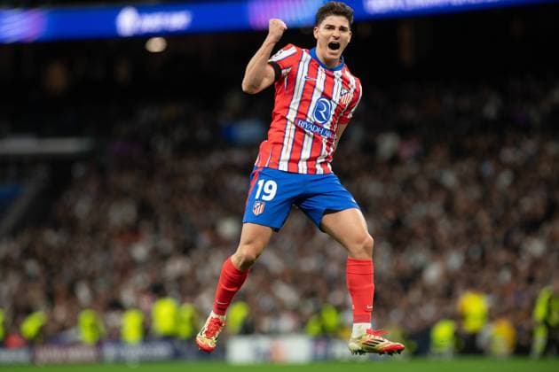 UEFA Champions League soccer match Real Madrid vs Atletico de Madrid at Santiago Bernabeu Stadium in Madrid, Spain, 04 March 2025 Julian Alvarez celebrates a goal 900 Cordon Press  900 CordonxPress LOF - UEFA Champions League Real Madrid vs Atletico de Madrid