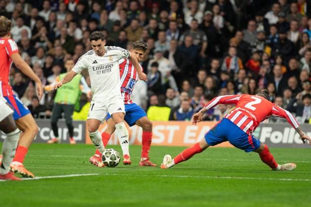 UEFA Champions League soccer match Real Madrid vs Atletico de Madrid at Santiago Bernabeu Stadium in Madrid, Spain, 04 March 2025 Brahim Diaz and Gimenez 900 Cordon Press  900 CordonxPress LOF - UEFA Champions League Real Madrid vs Atletico de Madrid