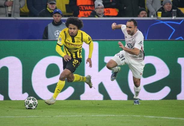 04 03 2025, xgrfx, Football UEFA Champions League, Borussia Dortmund Lille OSC v l Karim Adeyemi Borussia Dortmund , Ismaily Lille OSC DFL DFB REGULATIONS PROHIBIT ANY USE OF PHOTOGRAPHS as IMAGE SEQUENCES and or QUASI VIDEO Dortmund