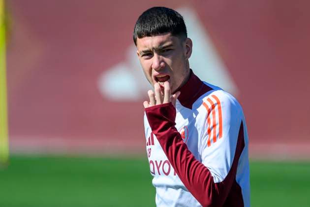 Matias Soule of AS Roma attends a training session the day before the Europa League football match between AS Roma and Athletic Bilbao at Centro Sportivo Fulvio Bernardini in Rome (Italy), March 5, 2025. AndreaxStaccioli