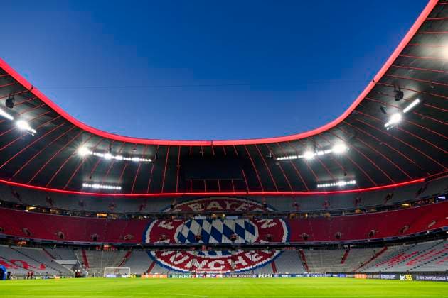before the start of the match interior illuminated grandstand blue hour Totale FC Bayern Muenchen FCB vs Bayer 04 Leverkusen B04 round of 16 first leg 05 03 2025 DFL REGULATIONS PROHIBIT ANY USE OF PHOTOGRAPHS AS IMAGE SEQUENCES AND OR QUASI VIDEO FC Bayern Muenchen FCB vs Bayer 04 Leverkusen B04