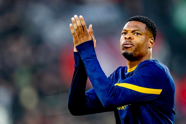 FC Internazionale Milan defender Denzel Dumfries during the match Feyenoord Inter at the Stadium De Kuip for the UEFA Champions League Round of 16 1st leg season 2024 2025 in ROTTERDAM, Netherlands on 5 march 2025, photo by Marcel van Dorst EYE4images DeFodi Images
