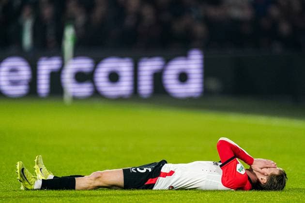 2025-03-05 Feyenoord v FC Internazionale Milano - UEFA Champions League 2024 25 Round of 16 First Leg ROTTERDAM, NETHERLANDS - MARCH 5: Gijs Smal of Feyenoord on the ground during the UEFA Champions League 2024 25 Round of 16 First Leg match between Feyenoord and FC Internazionale Milano at Stadion Feijenoord on March 5, 2025 in Rotterdam, Netherlands. Rotterdam Stadion Feijenoord Netherlands Content not available for redistribution in The Netherlands directly or indirectly through any third parties. Copyright: xJorisxVerwijstx