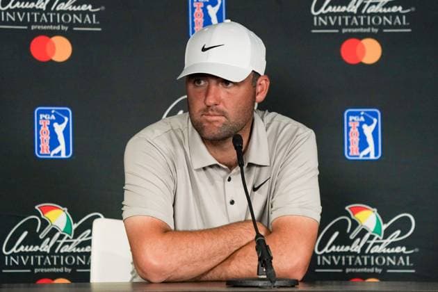 March 5, 2025, Orlando, Florida, USA: Scottie Scheffler speaks to the media after the Arnold Palmer Invitational presented by Mastercard Pro-Am at Bay Hill Club & Lodge. Orlando USA - ZUMAw109 20250305_fap_w109_005 Copyright: xDebbyxWongx