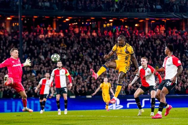 ROTTERDAM, 05-03-25, Stadium de Kuip, Champions League, 2024 2025, Feyenoord - Feyenoord Inter Milan, Feyenoord player Marcus Thuram scores the 0-1 Feyenoord Inter Milan  x28179103x Copyright: