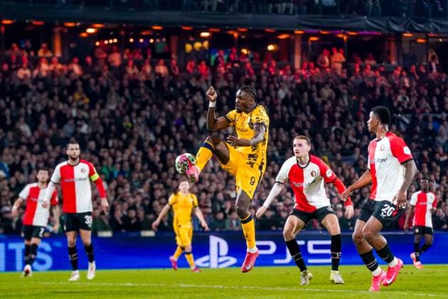 ROTTERDAM, 05-03-25, Stadium de Kuip, Champions League, 2024 2025, Feyenoord - Feyenoord Inter Milan, Feyenoord player Marcus Thuram scores the 0-1 Feyenoord Inter Milan  x28179105x Copyright: