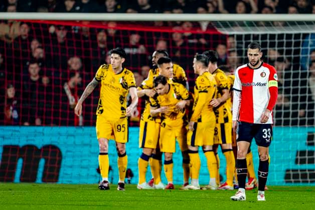 Feyenoord Rotterdam defender David Hancko dejected during the match Feyenoord Inter at the Stadium De Kuip for the UEFA Champions League Round of 16 1st leg season 2024 2025 in ROTTERDAM, Netherlands on 5 march 2025, photo by Marcel van Dorst EYE4images DeFodi Images