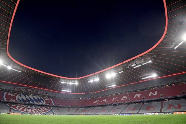 05 03 2025, xemx, Football UEFA Champions League, FC Bayern Muenchen Bayer 04 Leverkusen v l Interior, Lawn, Tribunes, Tribune, Pitch DFL DFB REGULATIONS PROHIBIT ANY USE OF PHOTOGRAPHS as IMAGE SEQUENCES and or QUASI VIDEO Muenchen