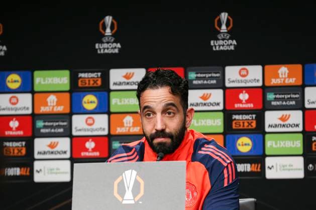 Manchester United, ManU FC press conference, PK, Pressekonferenz Manchester United Manager Ruben Amorim reacts during the Manchester United FC Press Conference ahead of the UEFA Europe League Round of 16 1st leg match v Real Sociedad at the Reale Arena, San Sebastian, Spain on 5 March 2025 Credit: Phil Duncan Every Second Media Editorial use only. All images are copyright Every Second Media Limited. No images may be reproduced without prior permission. Copyright: xIMAGO EveryxSecondxMediax ESM-1351-0003 PhilxDuncanx xEveryxSecondxMediax