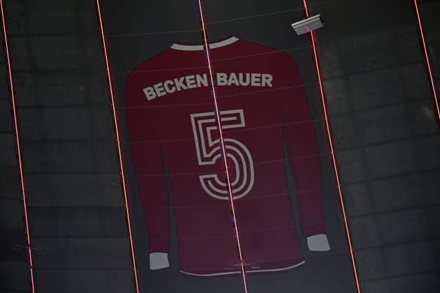 Football, CL, FC Bayern Munich, Franz Beckenbauers jersey under the roof of the Allianz Arena