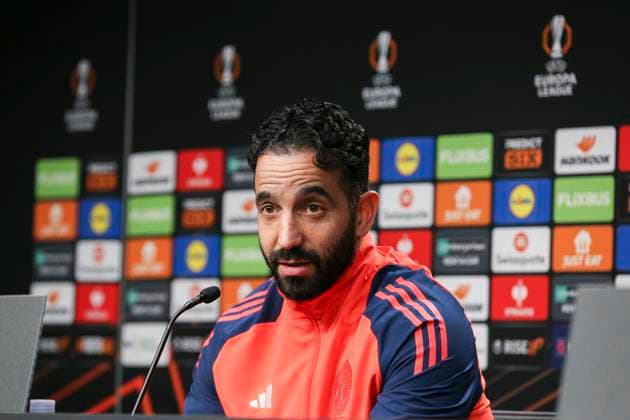 Manchester United, ManU FC press conference, PK, Pressekonferenz Manchester United Manager Ruben Amorim during the Manchester United FC Press Conference ahead of the UEFA Europe League Round of 16 1st leg match v Real Sociedad at the Reale Arena, San Sebastian, Spain on 5 March 2025 Credit: Phil Duncan Every Second Media Editorial use only. All images are copyright Every Second Media Limited. No images may be reproduced without prior permission. Copyright: xIMAGO EveryxSecondxMediax ESM-1351-0006 PhilxDuncanx xEveryxSecondxMediax