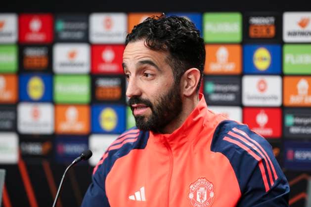 Manchester United, ManU FC press conference, PK, Pressekonferenz Manchester United Manager Ruben Amorim during the Manchester United FC Press Conference ahead of the UEFA Europe League Round of 16 1st leg match v Real Sociedad at the Reale Arena, San Sebastian, Spain on 5 March 2025 Credit: Phil Duncan Every Second Media Editorial use only. All images are copyright Every Second Media Limited. No images may be reproduced without prior permission. Copyright: xIMAGO EveryxSecondxMediax ESM-1351-0011 PhilxDuncanx xEveryxSecondxMediax