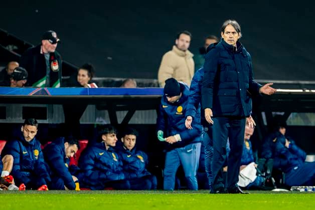 FC Internazionale Milan trainer Simone Inzaghi during the match Feyenoord Inter at the Stadium De Kuip for the UEFA Champions League Round of 16 1st leg season 2024 2025 in ROTTERDAM, Netherlands on 5 march 2025, photo by Marcel van Dorst EYE4images DeFodi Images