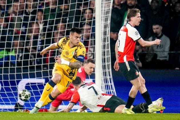 ROTTERDAM, 05-03-25, Stadium de Kuip, Champions League, 2024 2025, Feyenoord - Feyenoord Inter Milan, Inter Milan player Lautaro Martinez scores the 0-2 Feyenoord Inter Milan  x28179329x Copyright:
