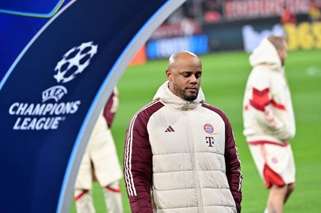 05 03 2025, xjrdrx, Football UEFA Champions League, FC Bayern Muenchen Bayer 04 Leverkusen v l Pre-match pitch inspection Coach head coach Vincent Kompany FC Bayern Muenchen DFL DFB REGULATIONS PROHIBIT ANY USE OF PHOTOGRAPHS as IMAGE SEQUENCES and or QUASI VIDEO Muenchen
