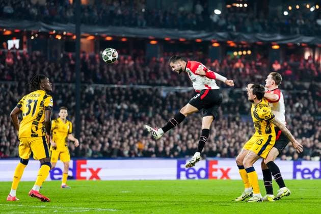 UEFA Champions League: Feyenoord v FC Inter Milan Rotterdam - David Hancko of Feyenoord during the 1st leg of the round of 16 of new format of the Champions League 2024 2025. The match is set between Feyenoord and FC Inter Milan at Stadion Feijenoord De Kuip on 5 March 2025 in Rotterdam, The Netherlands. Copyright: xYannickxVerhoevenx