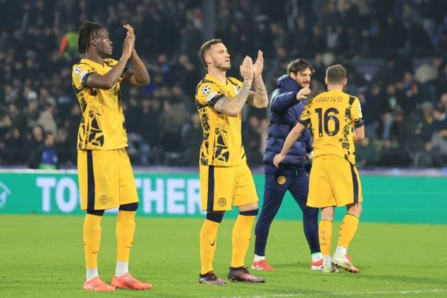 ROTTERDAM, 05-03-25, Stadium de Kuip, Champions League, 2024 2025, Feyenoord - Feyenoord Inter Milan, Inter Milan player Marcus Thuram , Inter Milan player Marko Arnautovic Feyenoord Inter Milan  x28179793x Copyright: