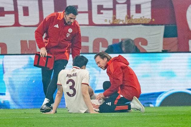 05 03 2025, FC Bayern München vs Bayer Leverkusen, UEFA Champions League, round of 16 first leg Minjae Kim FC Bayern Muenchen, 3 injured on the ground Copyright: xBahhoxKarax