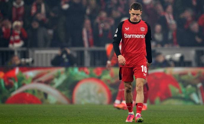 Wirtz nach 1-0 , Bayern München-Bayer Leverkusen , UEFA Champions League, Achtelfinale , Fußball , in der Allianz Arena , München , Bayern , Deutschland . März 05, 2025 . Photo by: Davide Elias Ipa Photo Pressefoto DENL Copyright: xDavidexEliasx