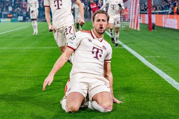 05 03 2025, FC Bayern München vs Bayer Leverkusen, UEFA Champions League, round of 16 first leg goal to 1 0 by Harry Kane FC Bayern Muenchen, 9 Copyright: xBahhoxKarax