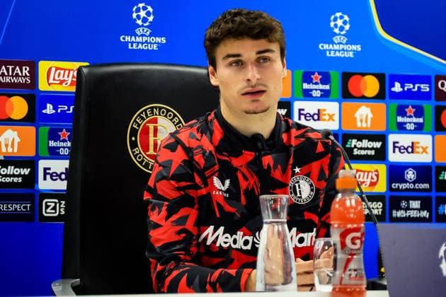 ROTTERDAM, 5-3-25, Stadium de Kuip, Champions League, 2024 2025, Feyenoord - Feyenoord Inter Milan, Feyenoord player Hugo Bueno press conference, PK, Pressekonferenz Feyenoord Inter Milan  x28180116x Copyright: