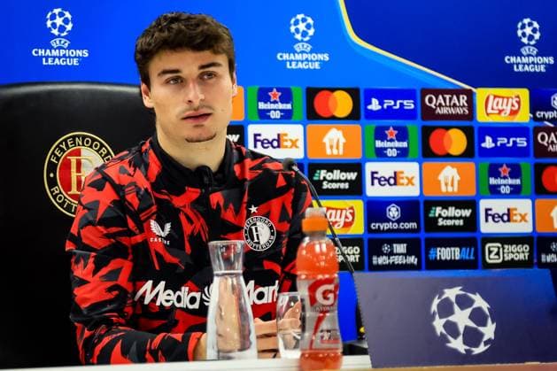 ROTTERDAM, 5-3-25, Stadium de Kuip, Champions League, 2024 2025, Feyenoord - Feyenoord Inter Milan, Feyenoord player Hugo Bueno press conference, PK, Pressekonferenz Feyenoord Inter Milan  x28180121x Copyright: