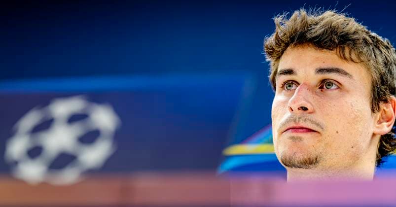 Feyenoord Rotterdam defender Hugo Bueno during te press conference after the match Feyenoord Inter at the Stadium De Kuip for the UEFA Champions League Round of 16 1st leg season 2024 2025 in ROTTERDAM, Netherlands on 5 march 2025, photo by Marcel van Dorst EYE4images DeFodi Images