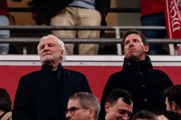 UEFA Champions League, FC Bayern Munich Bayer 04 Leverkusen 05 03 2025 Rudi Völler and Julian Nagelsmann national coach Germany in the stands UEFA Champions League round of 16 first leg, FC Bayern Munich Bayer 04 Leverkusen Munich, Allianz Arena on 05 03 2025 Copyright: xBEAUTIFULxSPORTS Wunderlx