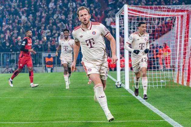 05 03 2025, FC Bayern München vs Bayer Leverkusen, UEFA Champions League, round of 16 first leg goal to 1 0 by Harry Kane FC Bayern Muenchen, 9 Copyright: xBahhoxKarax