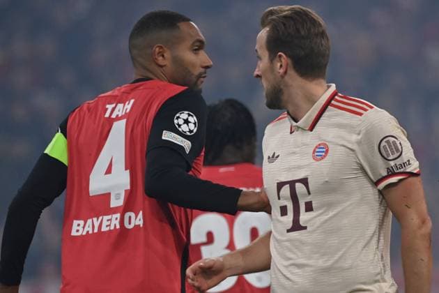 05 03 2025, xjrdrx, Football UEFA Champions League, FC Bayern Muenchen Bayer 04 Leverkusen v l Jonathan Tah Bayer Leverkusen Harry Kane FC Bayern Muenchen DFL DFB REGULATIONS PROHIBIT ANY USE OF PHOTOGRAPHS as IMAGE SEQUENCES and or QUASI VIDEO Muenchen