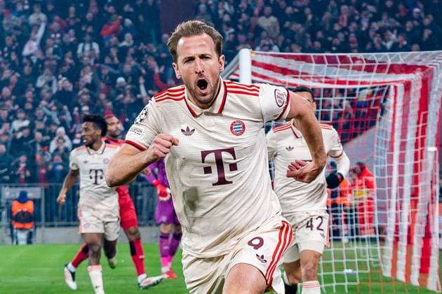 05 03 2025, FC Bayern München vs Bayer Leverkusen, UEFA Champions League, round of 16 first leg goal to 1 0 by Harry Kane FC Bayern Muenchen, 9 Copyright: xBahhoxKarax