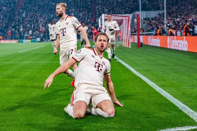 05 03 2025, FC Bayern München vs Bayer Leverkusen, UEFA Champions League, round of 16 first leg goal to 1 0 by Harry Kane FC Bayern Muenchen, 9 Copyright: xBahhoxKarax