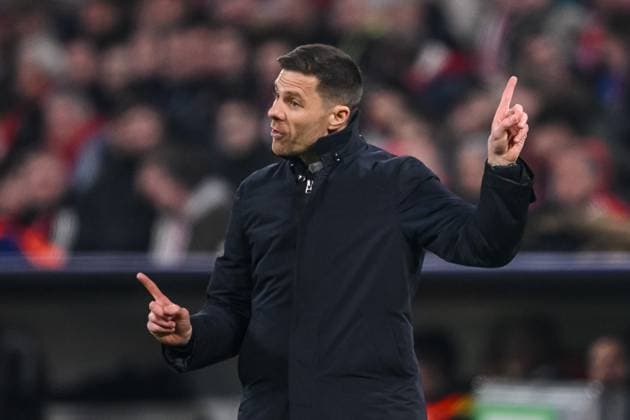 Coach Xabi Alonso Bayer 04 Leverkusen gestures during the UEFA Champions League 2024 25 Round of 16 First Leg match between FC Bayern München and Bayer 04 Leverkusen at Allianz Arena on March 5, 2025 in Munich, Germany Photo by Harry Langer DeFodi Images