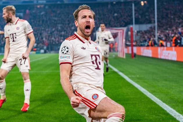 05 03 2025, FC Bayern München vs Bayer Leverkusen, UEFA Champions League, round of 16 first leg goal to 1 0 by Harry Kane FC Bayern Muenchen, 9 Copyright: xBahhoxKarax