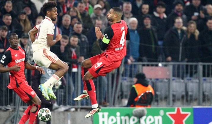Coman - Tah , Bayern München-Bayer Leverkusen , UEFA Champions League, Achtelfinale , Fußball , in der Allianz Arena , München , Bayern , Deutschland . März 05, 2025 . Photo by: Davide Elias Ipa Photo Pressefoto DENL Copyright: xDavidexEliasx